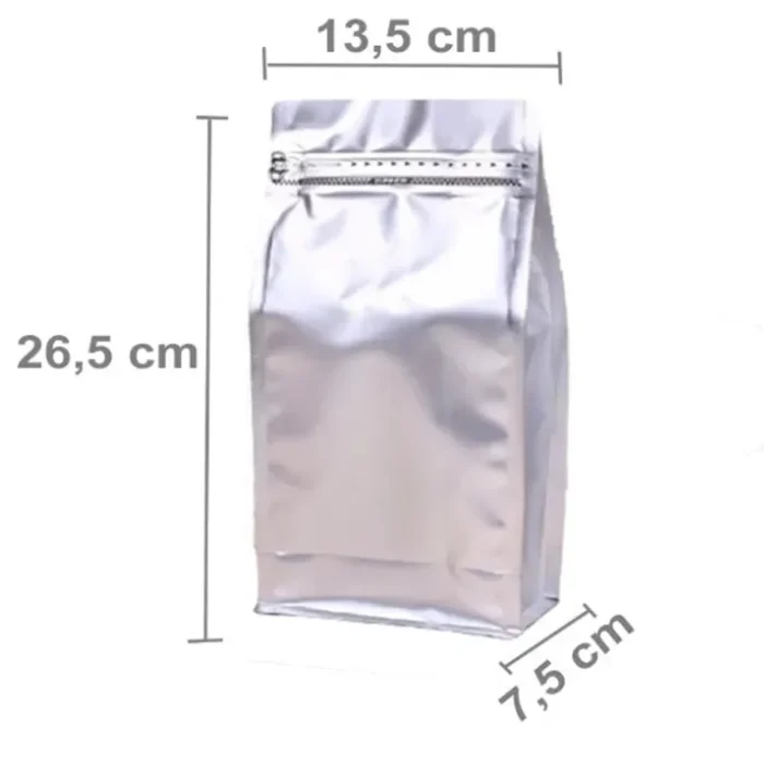 Saco Box Pouch Prata Com Zip 13,5x26,5+7,5cm - 500 gramas